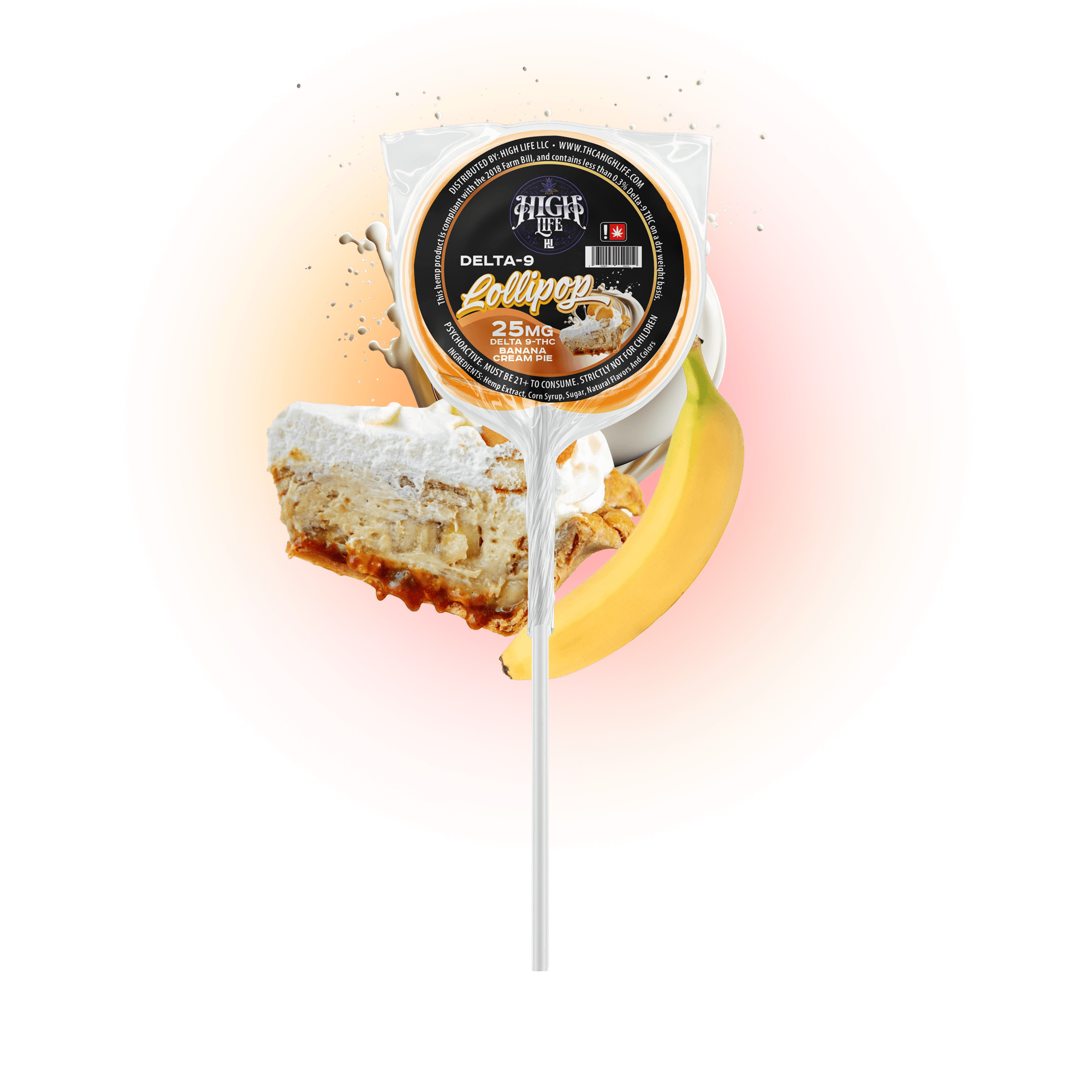 Delta 9 THC Lollipops | 25mg | Banana Cream Pie