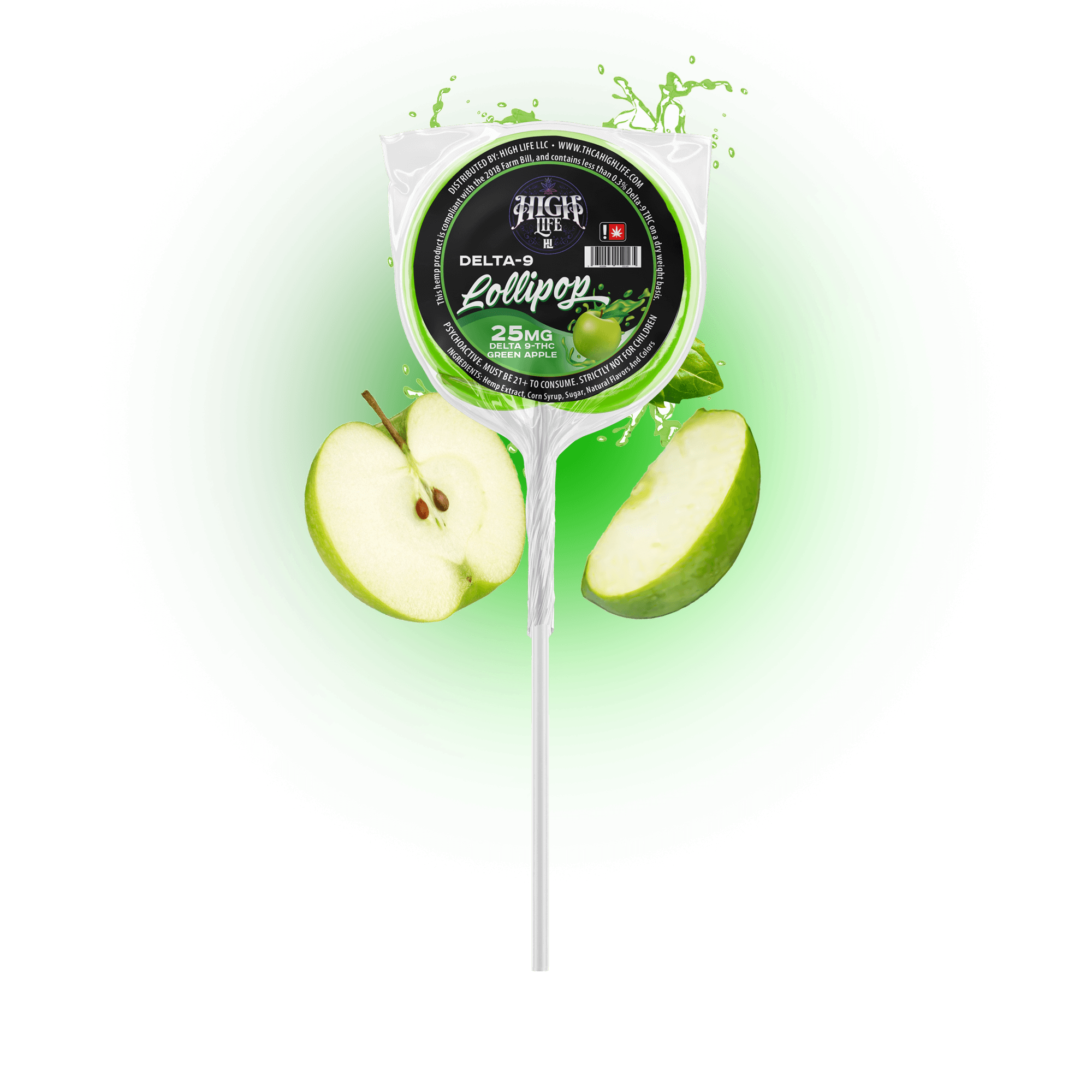Delta 9 THC Lollipops | 25mg | Green Apple